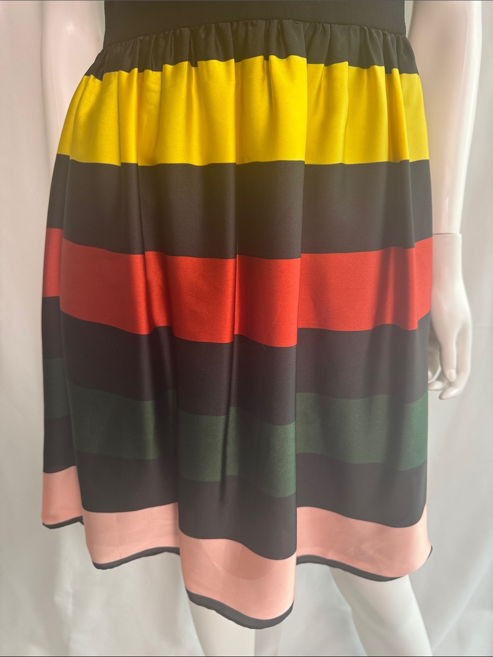 Ted Baker Black Dress with Yellow, Red, Green & Pink Striped Skirt - Picture 6 of 13